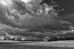 Paysage de campagne en noir et blanc