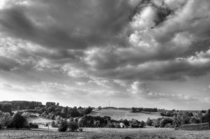 Paysage de campagne en noir et blanc