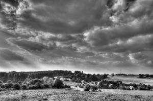 Paysage de campagne en noir et blanc