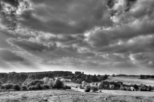 Paysage de campagne en noir et blanc