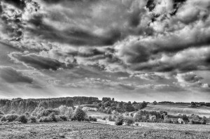 Paysage de campagne en noir et blanc