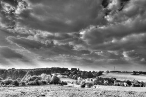 Paysage de campagne en noir et blanc