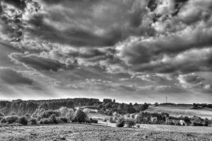 Paysage de campagne en noir et blanc