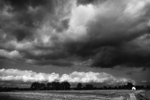 Paysage de campagne en noir et blanc